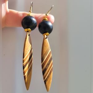 Vintage wooden earrings, fish hook style